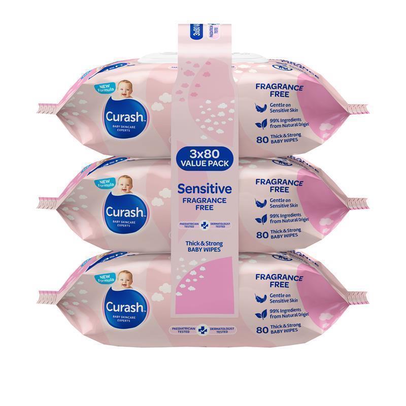 Load image into Gallery viewer, Curash Baby Sensitive Wipes 3 X 80 Bulk Pack
