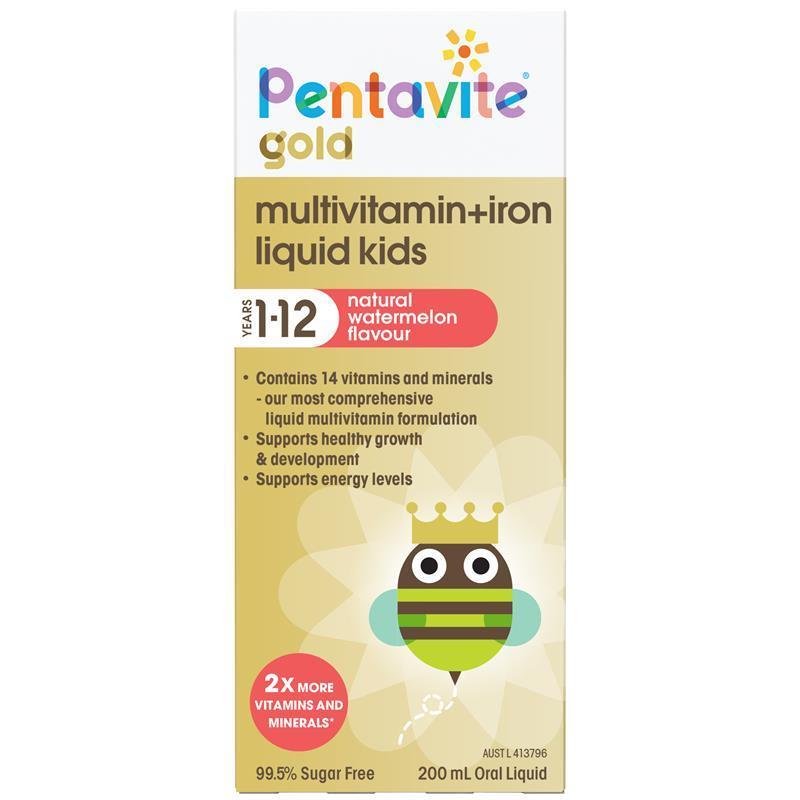 Load image into Gallery viewer, Pentavite Gold Multivitamin + Iron Liquid For Kids 200ml
