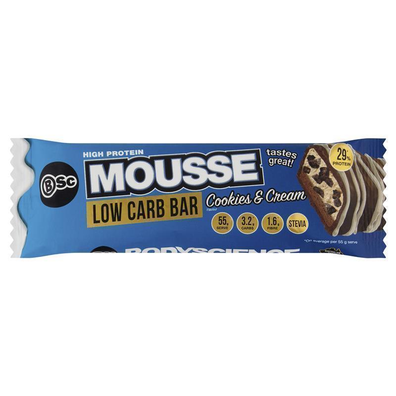 Load image into Gallery viewer, BSc High Protein Low Carb Mousse Protein Bar Cookies &amp; Cream 55g
