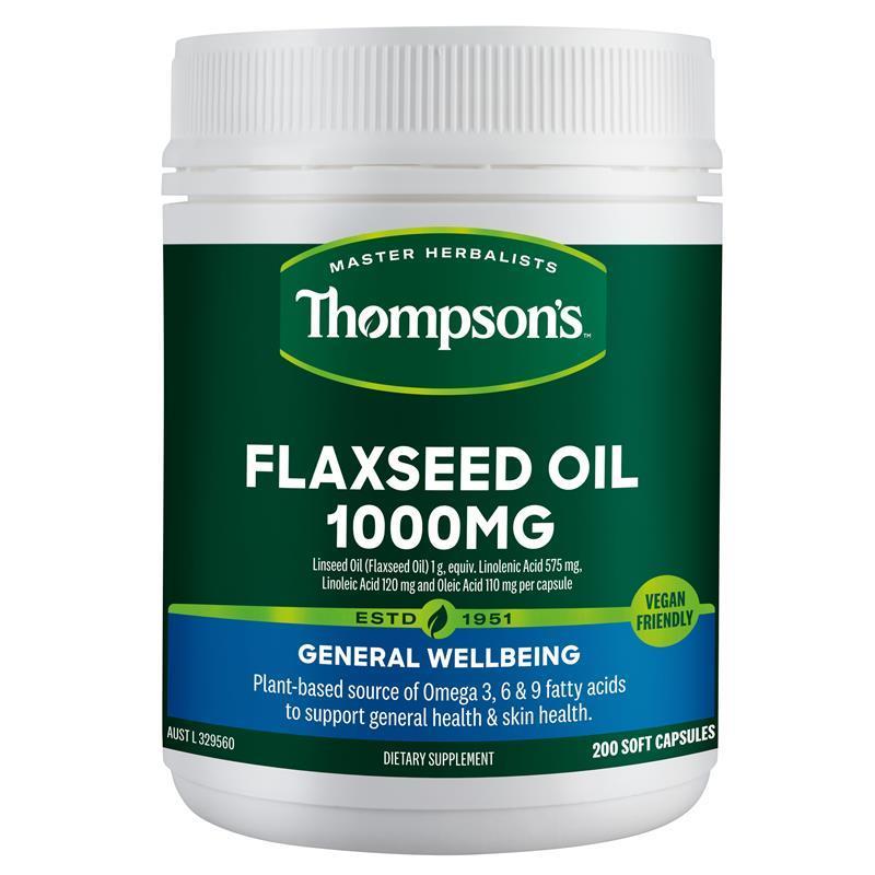 Load image into Gallery viewer, Thompson's Flaxseed Oil 1000mg 200 Vegi-Caps

