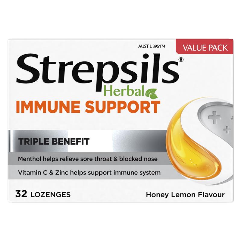 Load image into Gallery viewer, Strepsils Herbal Immune Support Lozenges Honey Lemon 32 Pack
