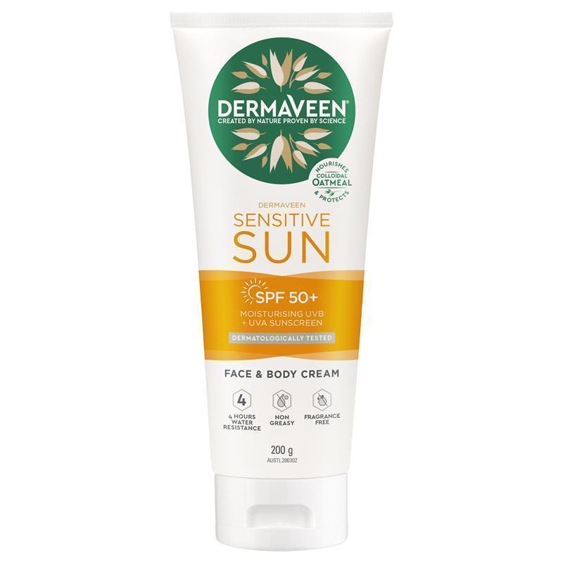Load image into Gallery viewer, DermaVeen Sensitive Sun SPF 50+ Moisturising Face &amp; Body Cream 200g
