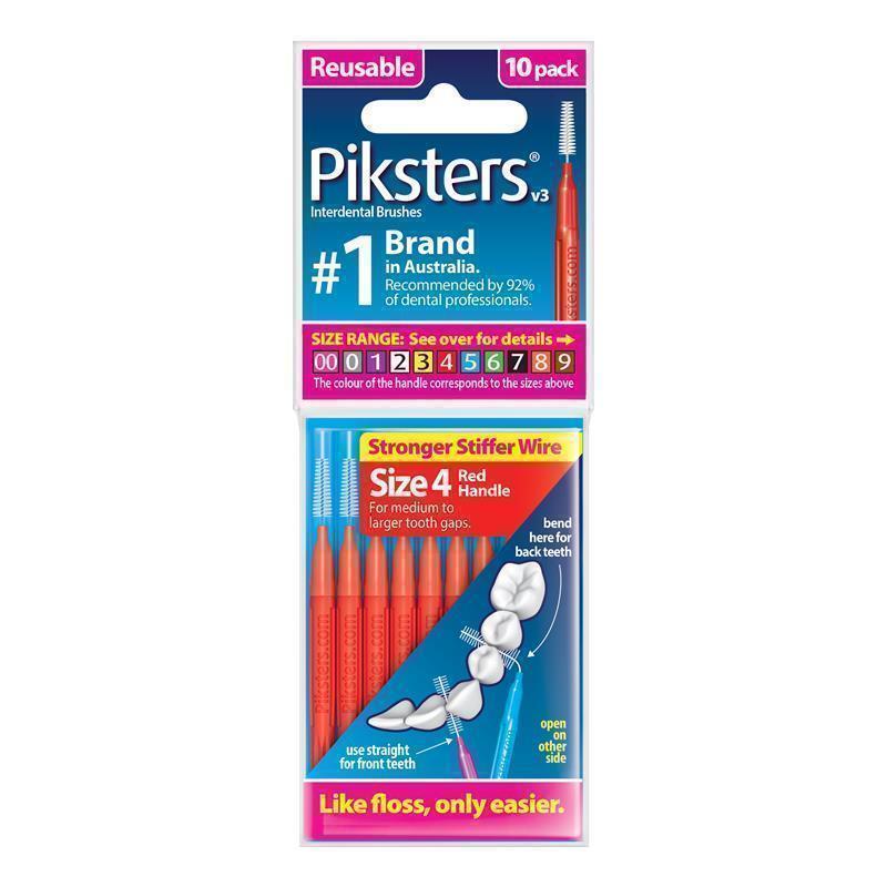 Load image into Gallery viewer, Piksters Interdental Brushes Size 4 Red 10 Pack
