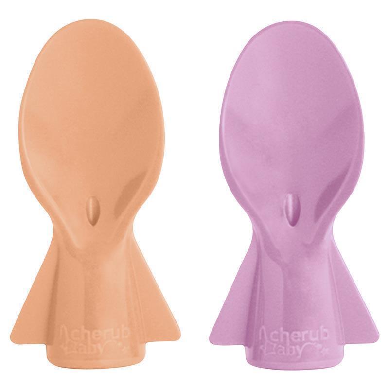 Load image into Gallery viewer, Cherub Baby Universal Food Pouch Spoons Orange &amp; Pink 2 Pack
