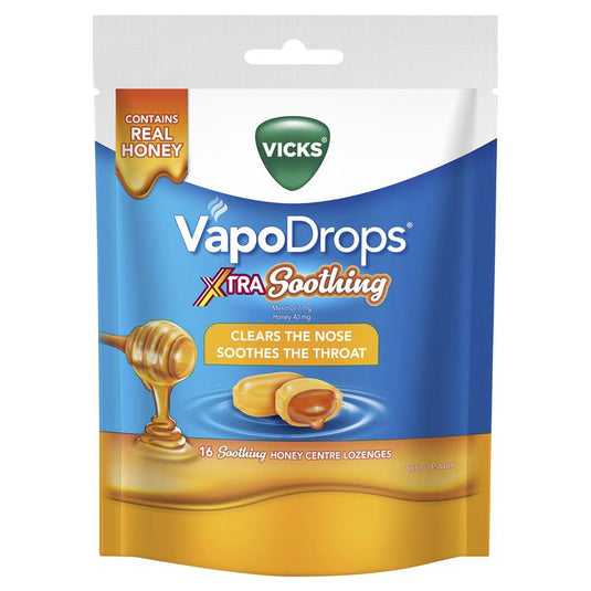 Vicks VapoDrops Xtra Soothing Honey Centre Lozenges 16 Pack