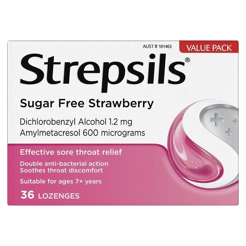 Load image into Gallery viewer, Strepsils Sugar Free Strawberry 36 Lozenges
