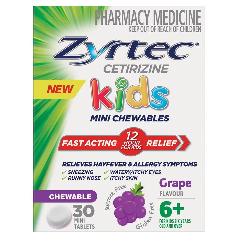 Load image into Gallery viewer, Zyrtec Kids Antihistamine Allergy &amp; Hayfever Chewable Tablet Grape 30 Pack
