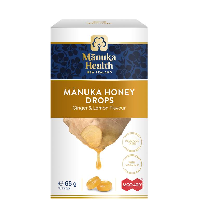 Load image into Gallery viewer, Manuka Health Manuka Honey Drops Lemon &amp; Ginger 15 Pack 65g
