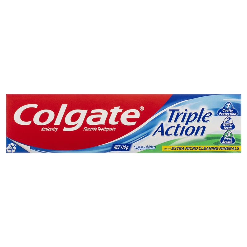 Load image into Gallery viewer, Colgate Triple Action Cavity Protection Fluoride Original Mint Toothpaste 110g

