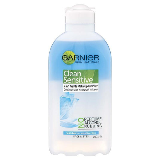 Garnier Clean Sensitive 2 in 1 Waterproof Face and Eye Makeup Remover 200ml