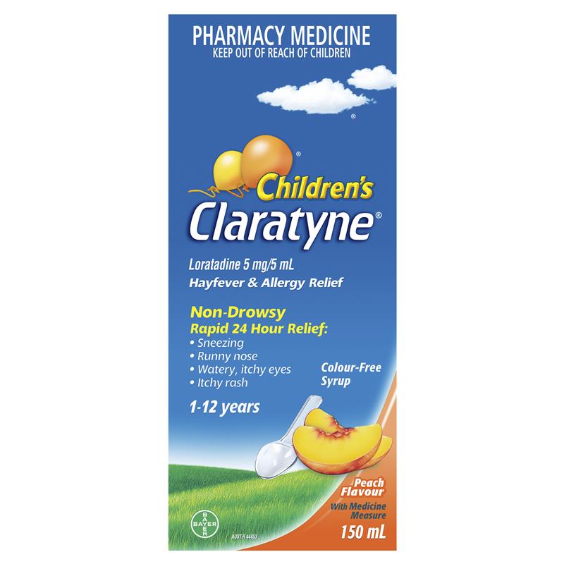 Load image into Gallery viewer, Children's Claratyne Allergy &amp; Hayfever Relief Syrup For Kids Peach Flavour 150mL
