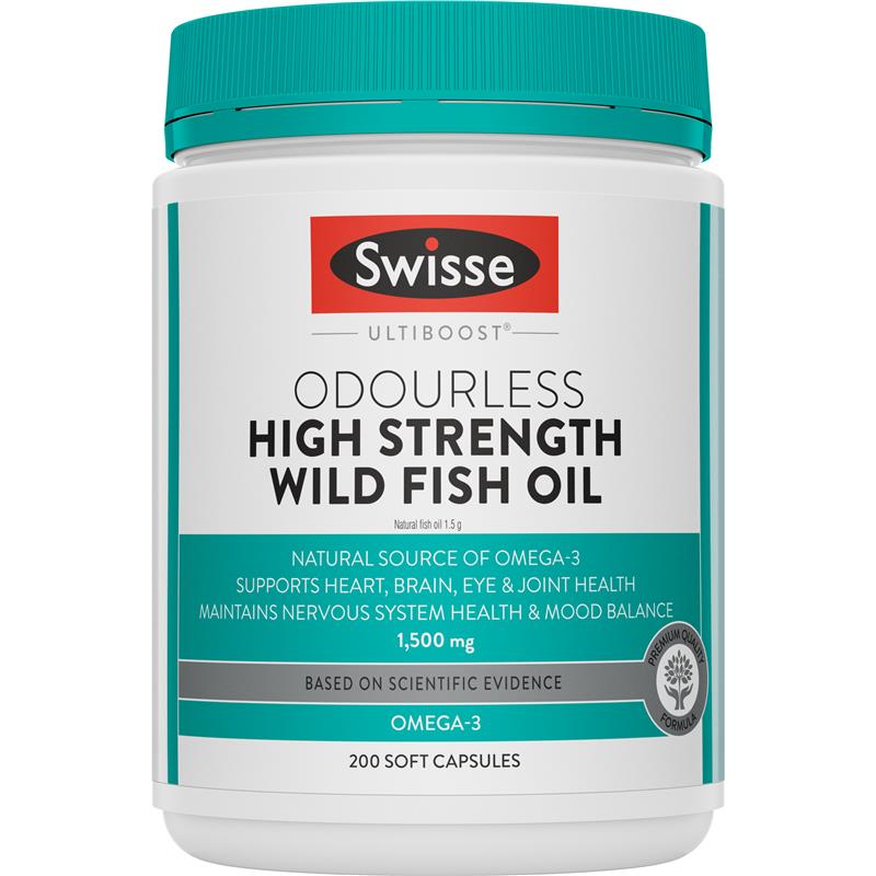 Load image into Gallery viewer, Swisse Ultiboost Odourless High Strength Wild Fish Oil 1500mg 200 Capsules
