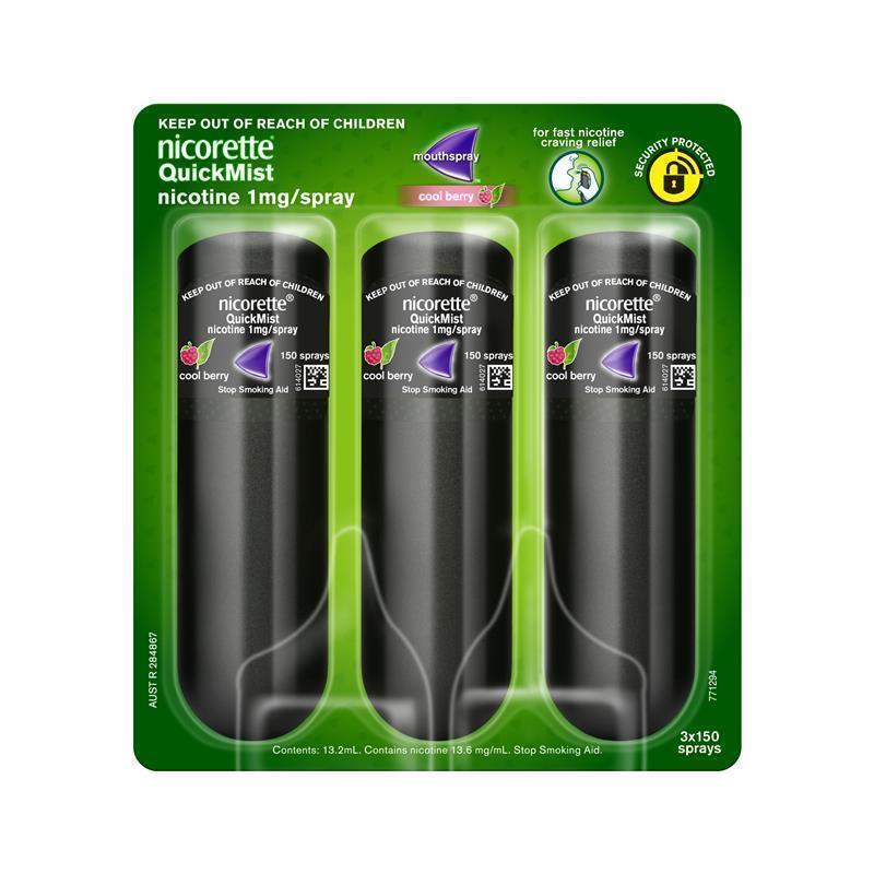 Load image into Gallery viewer, Nicorette Quit Smoking QuickMist Nicotine Mouth Spray Cool Berry 3 x 150 Pack
