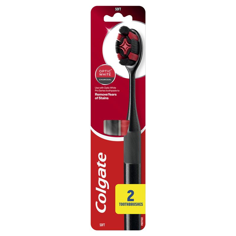 Load image into Gallery viewer, Colgate Toothbrush Optic White Pro Series Charcoal Bristles Soft 2 Pack
