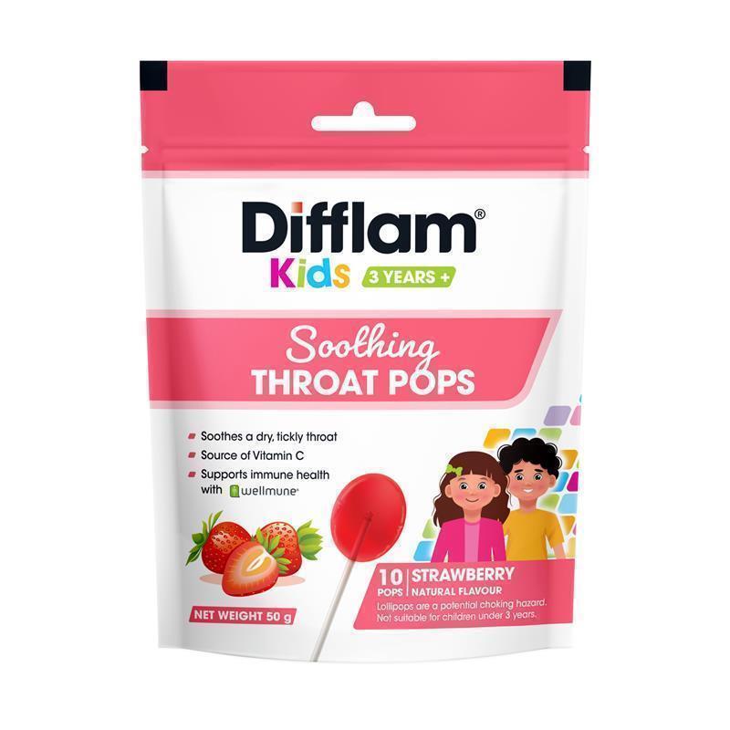 Load image into Gallery viewer, Difflam Soothing Throat Pops Strawberry 10 pack
