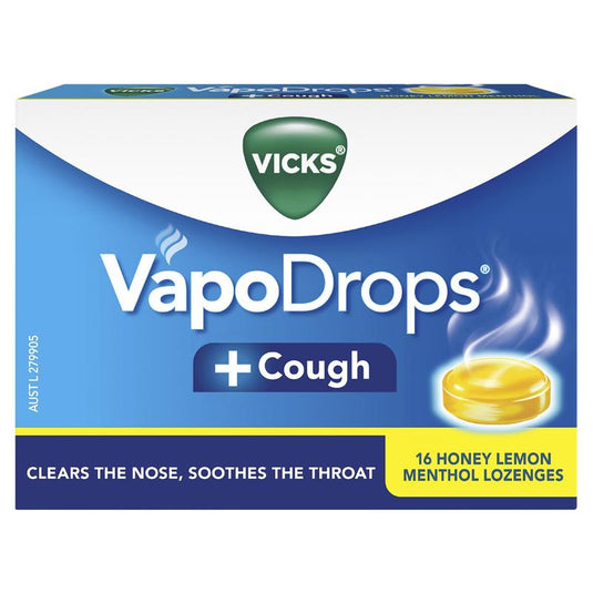 Vicks VapoDrops + Cough Honey Lemon Menthol 16 Lozenges