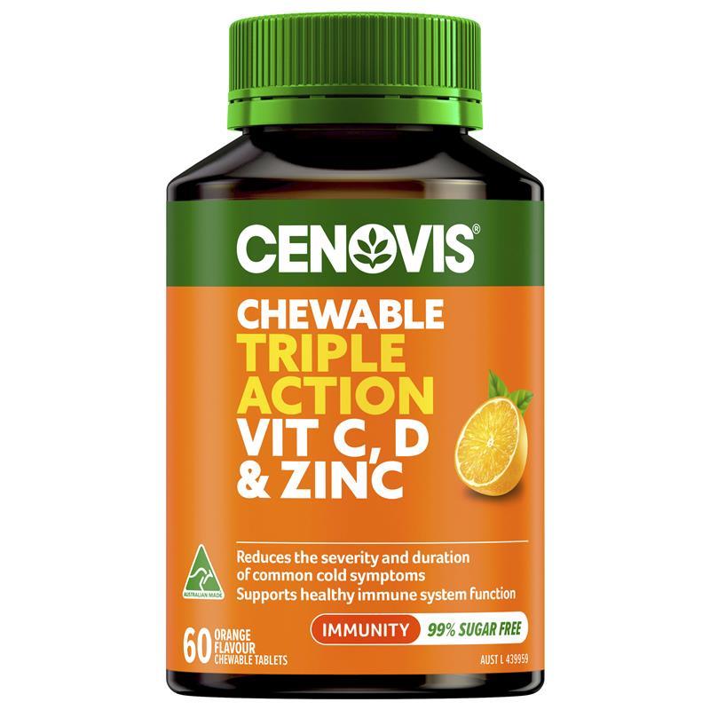 Load image into Gallery viewer, Cenovis Triple Action Vit C D &amp; Zinc 60 Chewable Tablets
