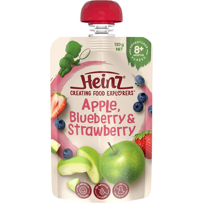 Load image into Gallery viewer, Heinz Apple Blueberry &amp; Strawberry Pouch 120g 8m+
