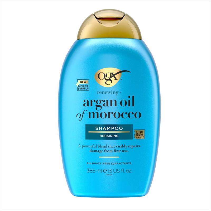 Load image into Gallery viewer, Ogx Renewing + Repairing &amp; Shine Argan Oil of Morocco Shampoo For Dry &amp; Damaged Hair 385mL
