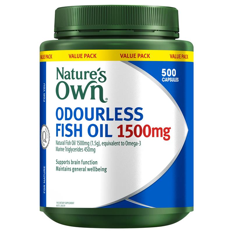 Load image into Gallery viewer, Nature's Own Odourless Fish Oil 1500mg 500 Capsules Exclusive Size
