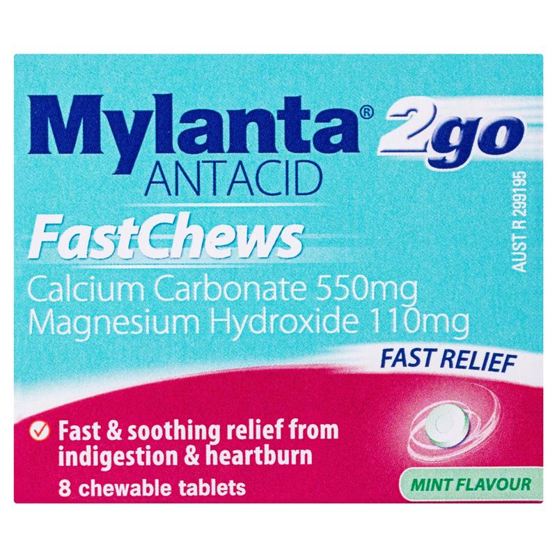 Load image into Gallery viewer, Mylanta 2Go Antacid FastChews Tablets Mint 8 Pack
