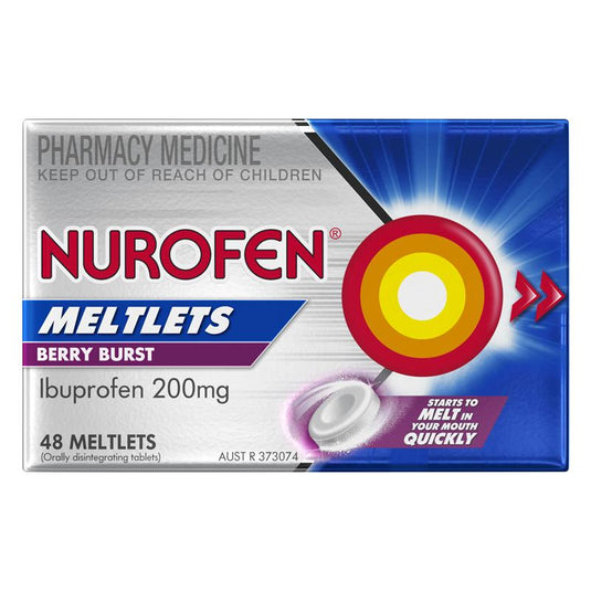 Nurofen Meltlets Pain Relief Berry Burst 200mg Ibuprofen 48 Pack