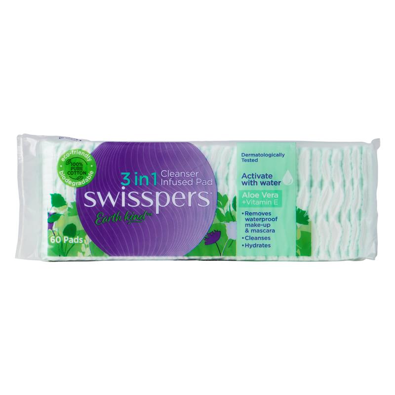 Load image into Gallery viewer, Swisspers 3in1 Aloe Vera &amp; Vitamin E Cleanser Infused Pads 60 pack
