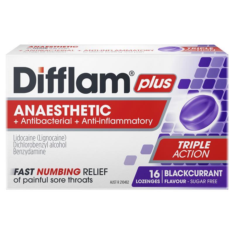 Load image into Gallery viewer, Difflam Plus Anaesthetic Sugar Free Blackcurrant 16 Lozenges
