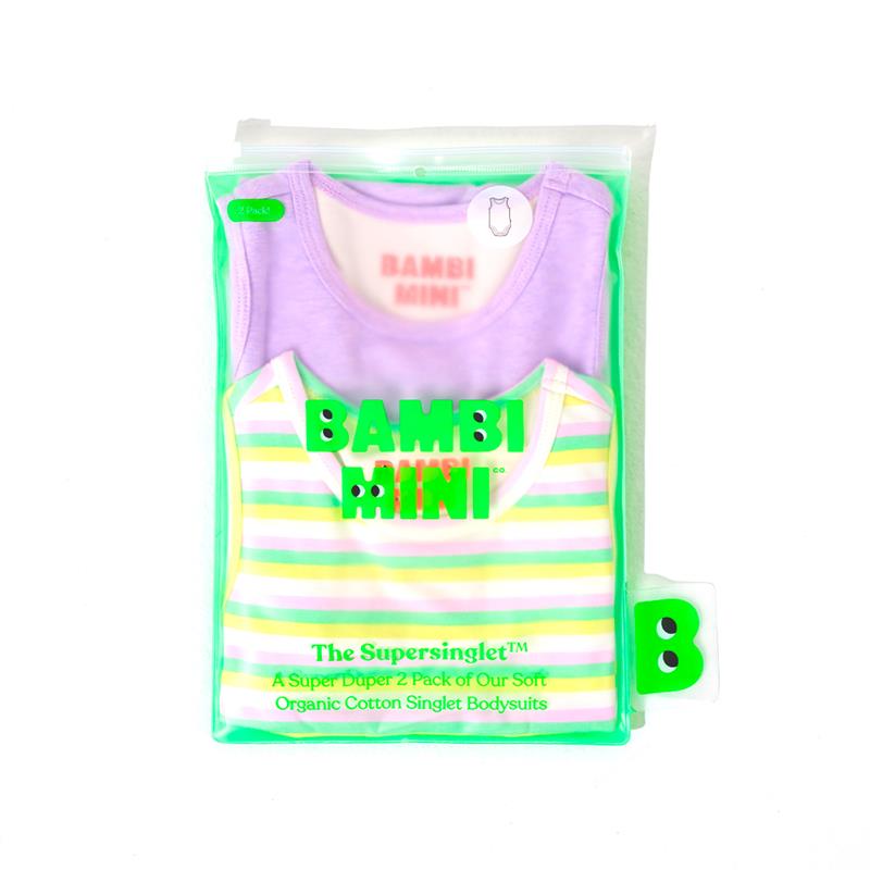 Load image into Gallery viewer, Bambi Mini Co. Supersinglet Bodysuit Girls Purple Flowers and Candy Stripe 2 pack 0 Newborn
