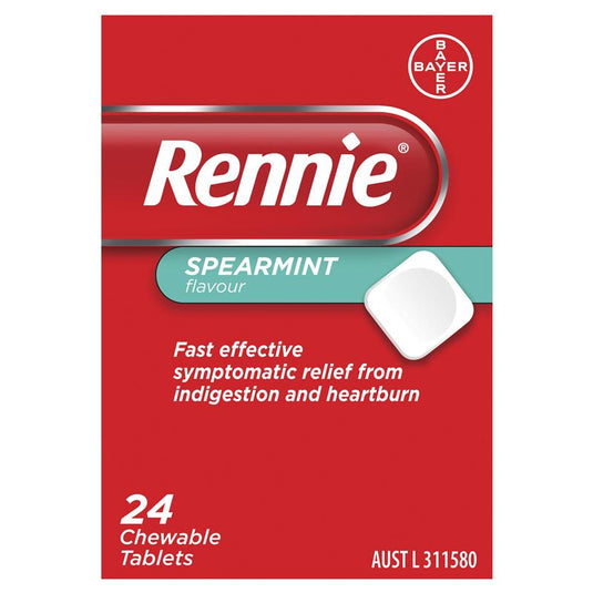 Rennie Indigestion and Heartburn Relief Spearmint 24 Chewable Tablets