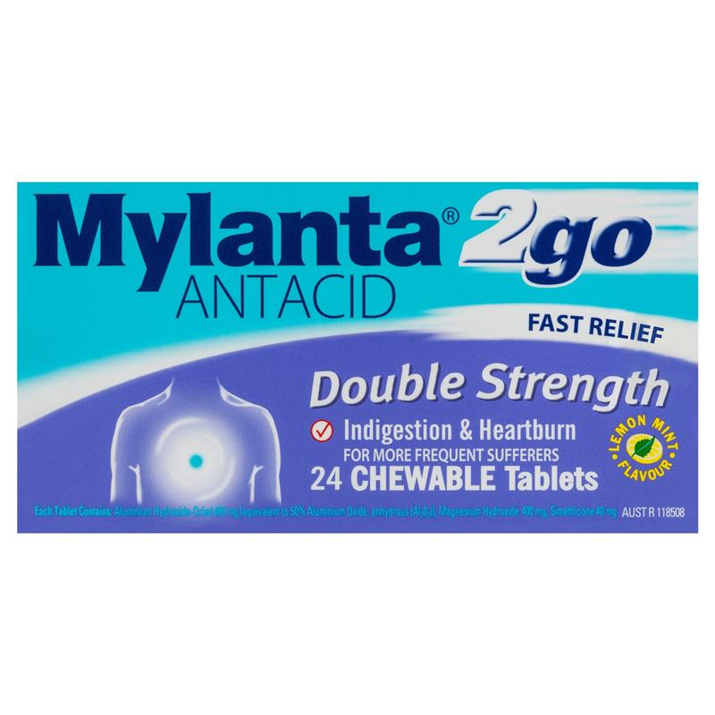 Load image into Gallery viewer, Mylanta 2Go Antacid Double Strength Tablets Lemon Mint 24 Pack
