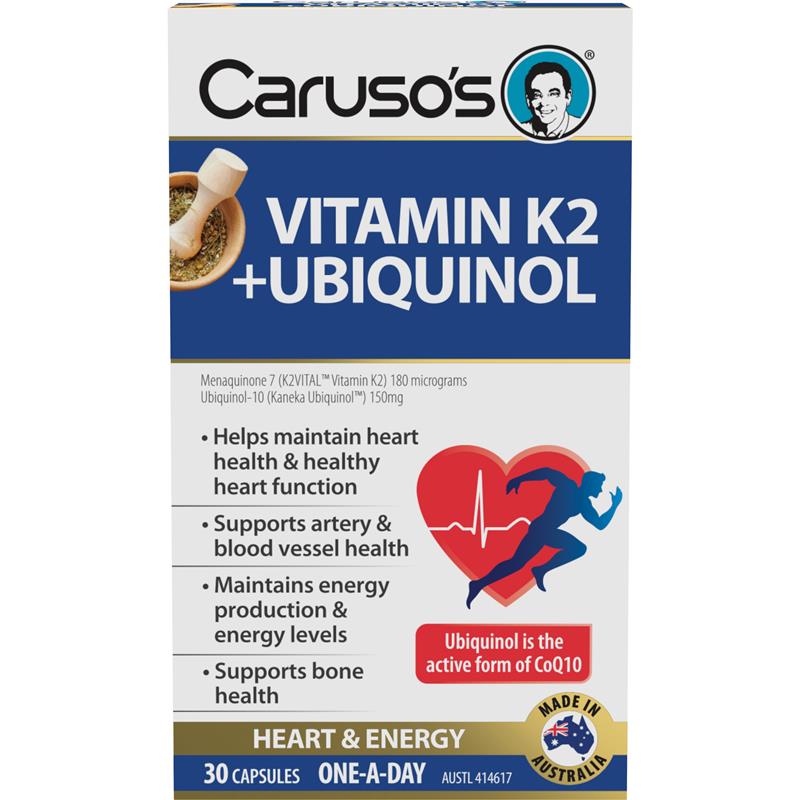 Load image into Gallery viewer, Carusos Vitamin K2 + Ubiquionol 30 Capsules
