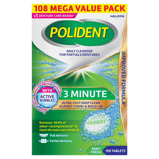 Polident 3 Minute Denture Cleanser 108 Tablets Exclusive Size