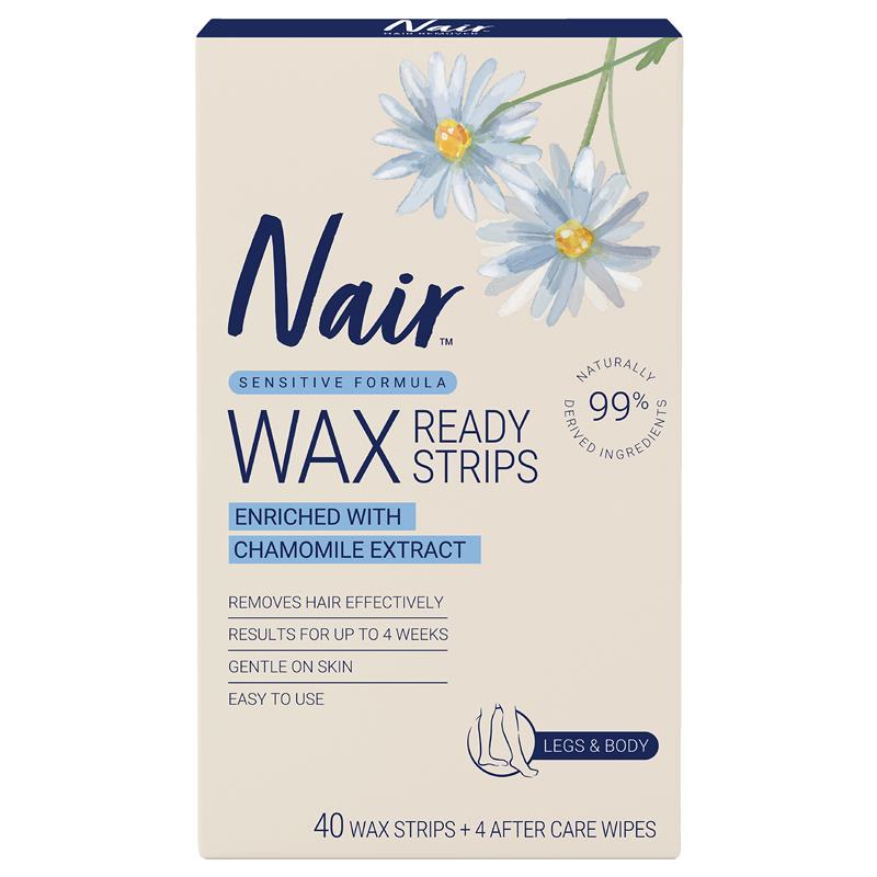 Load image into Gallery viewer, Nair Sensitive Formula Wax Ready Strips Chamomile Extract Legs &amp; Body 40 Pack
