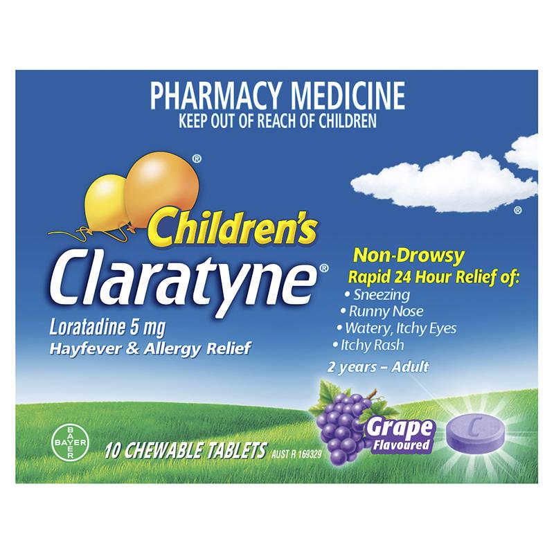 Load image into Gallery viewer, Children's Claratyne Allergy &amp; Hayfever Relief Antihistamine For Kids Grape Flavoured Chewable Tablets 10 pack
