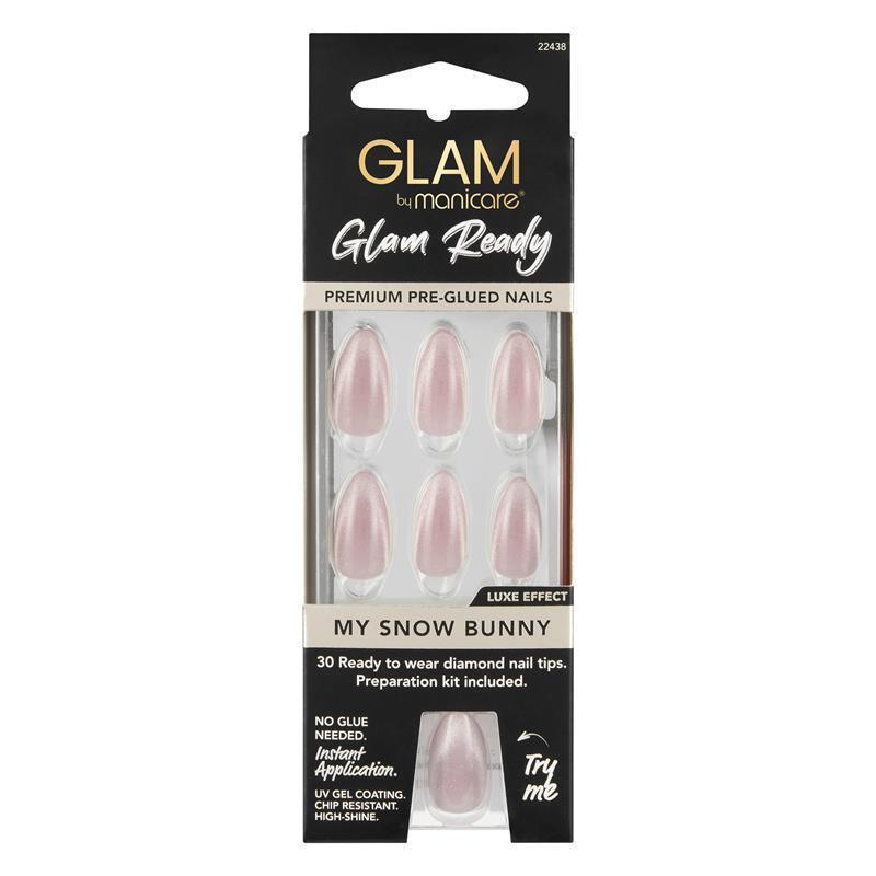 Load image into Gallery viewer, Glam By Manicare Glam Ready Pre-Glued Nails My Snow Bunny 30 Pieces

