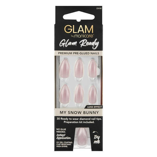 Glam By Manicare Glam Ready Pre-Glued Nails My Snow Bunny 30 Pieces