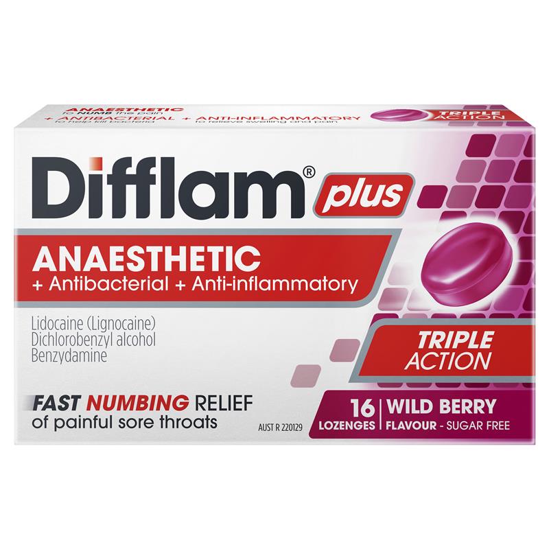 Load image into Gallery viewer, Difflam Plus Anaesthetic Sugar Free Wild Berry 16 Lozenges
