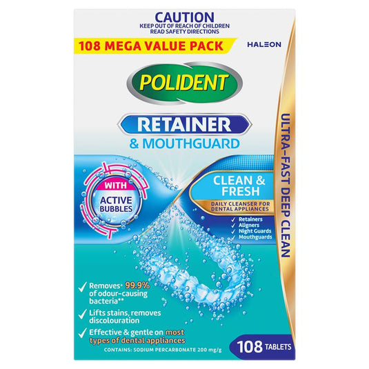 Polident Retainer and Mouthguard Cleanser 108 Tablets Exclusive Size