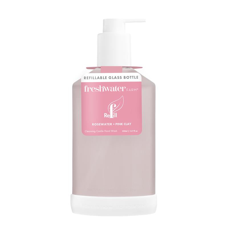 Load image into Gallery viewer, Freshwater Farm Refillable Glass Bottle Rosewater + Pink Clay 500ml
