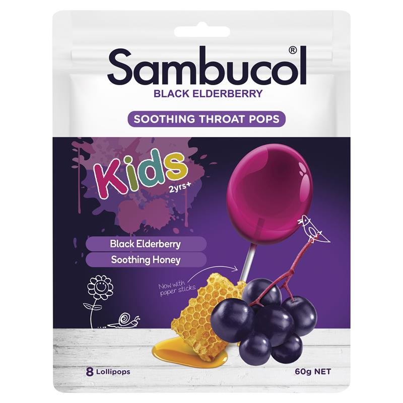 Load image into Gallery viewer, Sambucol Kids Soothing Throat Pops 8 Pack
