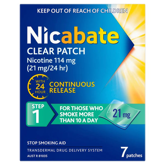 Nicabate Clear Patch Quit Smoking Step 1 21mg 7 Patches