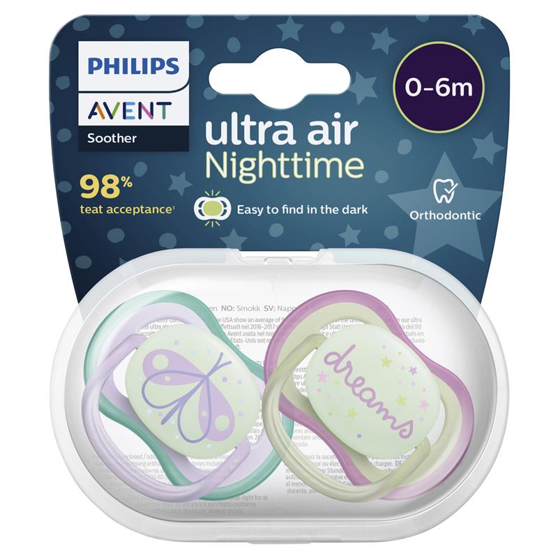 Load image into Gallery viewer, Avent Ultra Air Night Soother 0-6 Months 2 Pack
