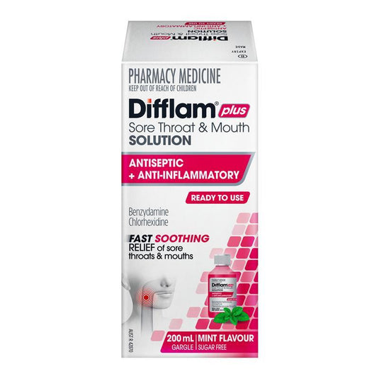 Difflam Plus Sore Throat & Mouth Solution Mint 200ml
