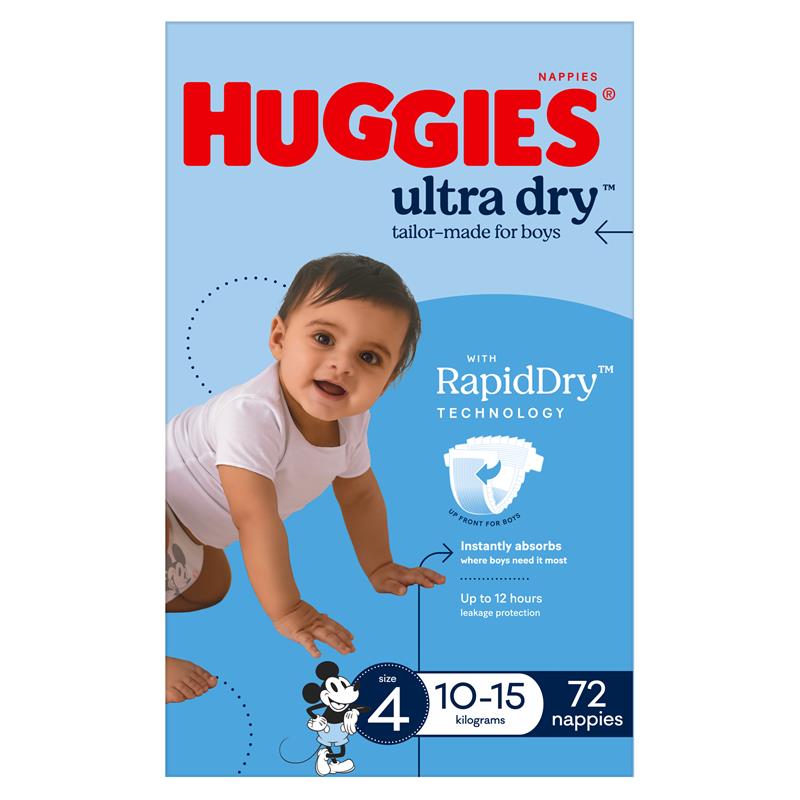 Load image into Gallery viewer, Huggies Ultra Dry Nappies Boy Size 4 Jumbo 72 Pack
