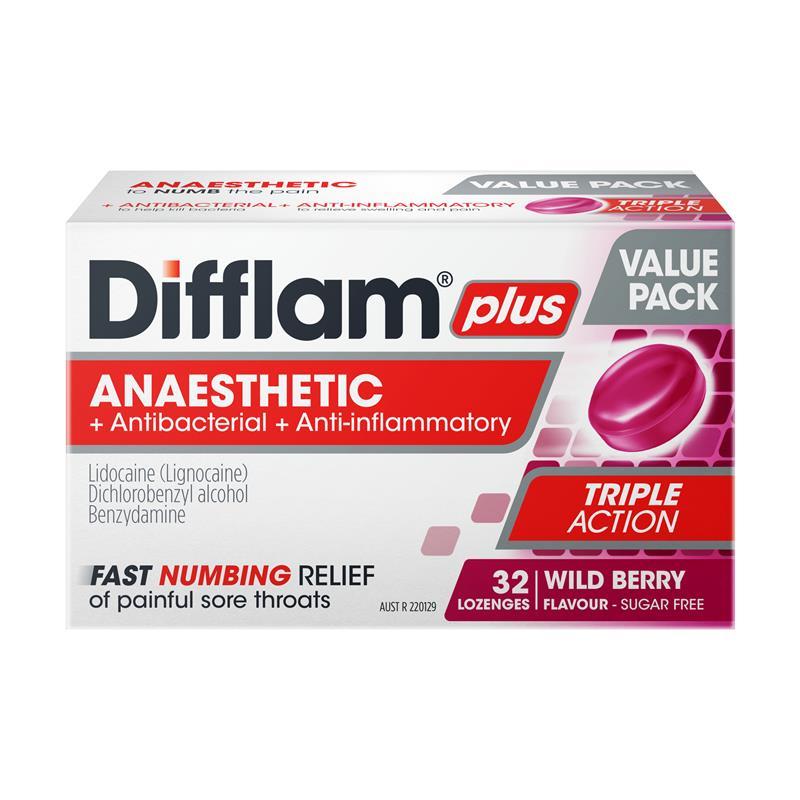 Load image into Gallery viewer, Difflam Plus Anaesthetic Sugar Free Wild Berry 32 Lozenges
