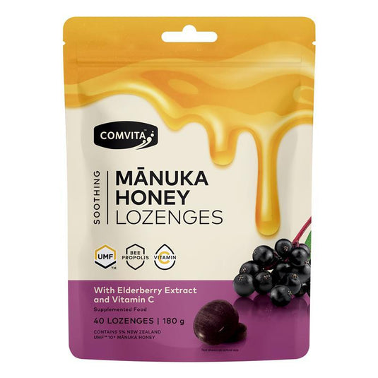 Comvita Manuka Honey Lozenges with Elderberry Extract + Vitamin C 40 Lozenges