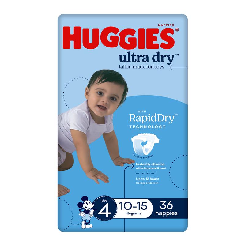Load image into Gallery viewer, Huggies Ultra Dry Nappies Size 4 Boy 10-15kg Bulk 36 Pack
