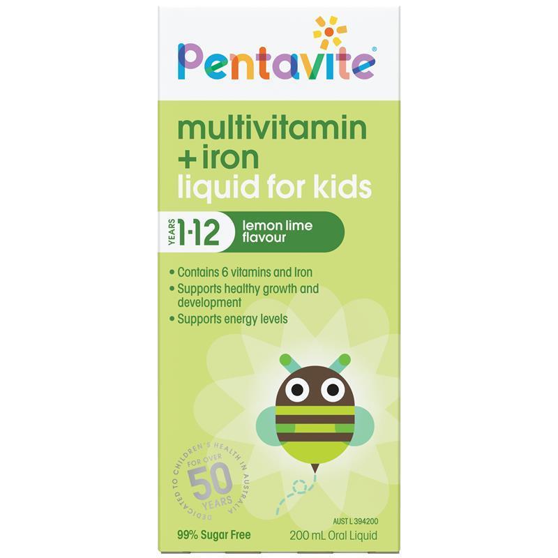 Load image into Gallery viewer, Pentavite Multivitamin + Iron Kids Liquid Lemon Lime 200ml NEW
