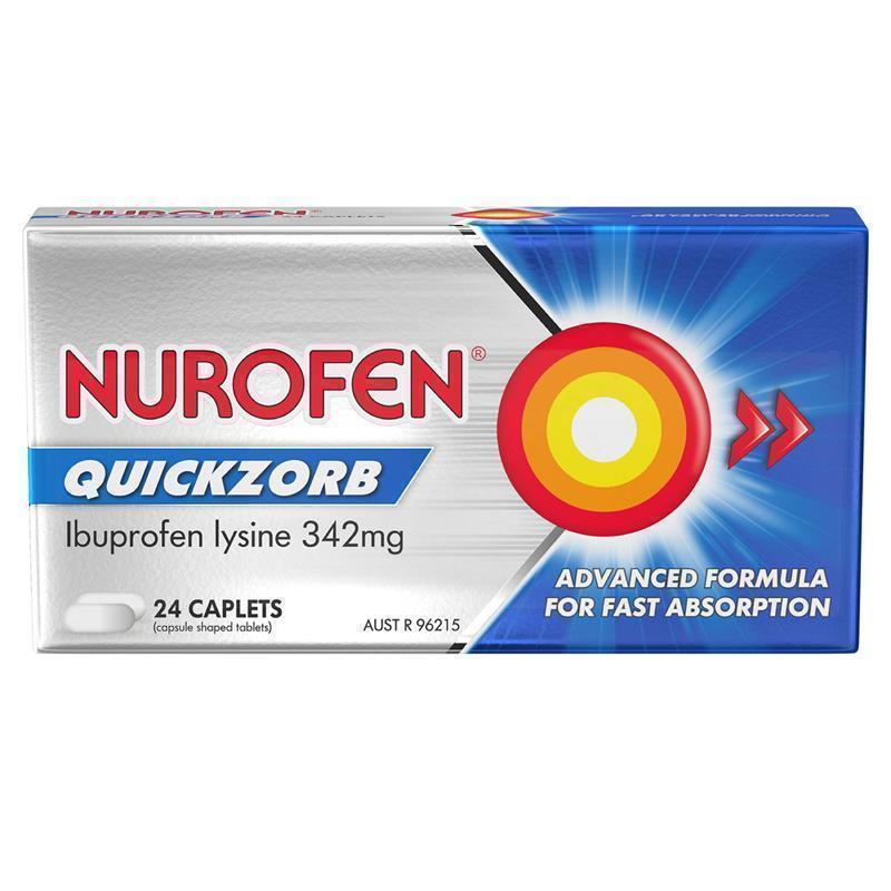 Load image into Gallery viewer, Nurofen Quickzorb Pain Relief Caplets 24 pack Ibuprofen Lysine 342mg

